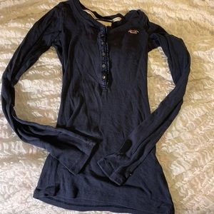 Navy button up long sleeve top